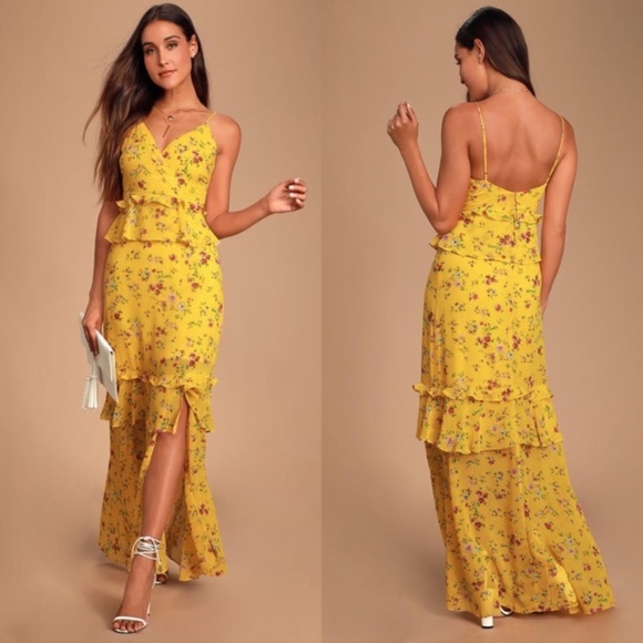 Sunshine Bouquet Yellow Floral Print Ruffled Maxi - Picture 1 of 2